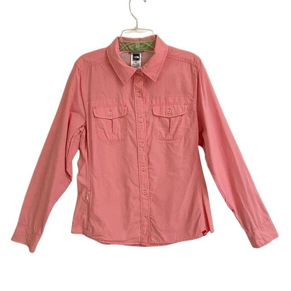 The North Face Vapor Wick Micro Check Gingham Women’s M Pink Roll Tab Shirt - Picture 1 of 8